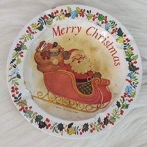 Vintage 70s Hong Kong Metal Tin Christmas Santa Claus Xmas Holiday Ashtray Rare!